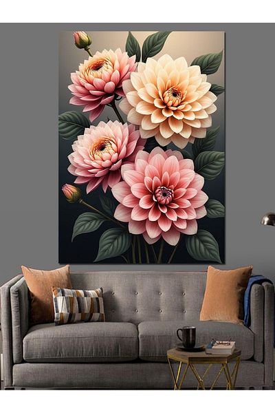 Tablomega Pink Flower Bouquet Decorative Canvas - Mdf Wooden Painting