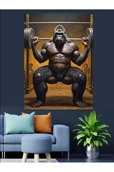 Tablomega Weight Lifting Gorilla Decorative Canvas - Mdf Wooden Table