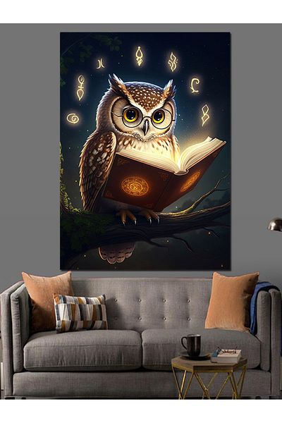 Tablomega Owl Reading a Book Decorative Canvas - Mdf Wooden Painting