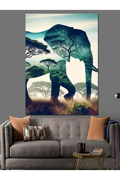 Tablomega Elephant in African Landscape Decorative Canvas - Mdf Wooden Painting