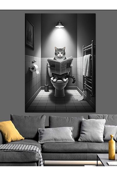 Tablomega Cat Reading Newspaper Decorative Canvas - Mdf Wooden Painting