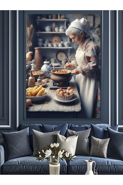 Tablomega Grandma in the Kitchen Decorative Canvas - Mdf Wooden Painting