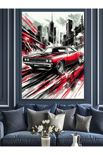 Tablomega Fast Classic Car Decorative Canvas - Mdf Wooden Painting