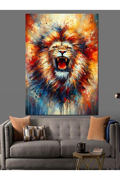Tablomega Pânză decorativă cu leu colorat - Lemn MDF