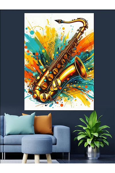 Tablomega Colorful Saxophone Decorative Canvas - Mdf Wooden Painting