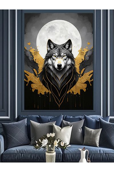 Tablomega Pânză decorativă Wolf And Moon - Lemn MDF