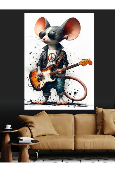 Tablomega Mouse Playing Guitar Decorative Canvas - Mdf Wooden Painting