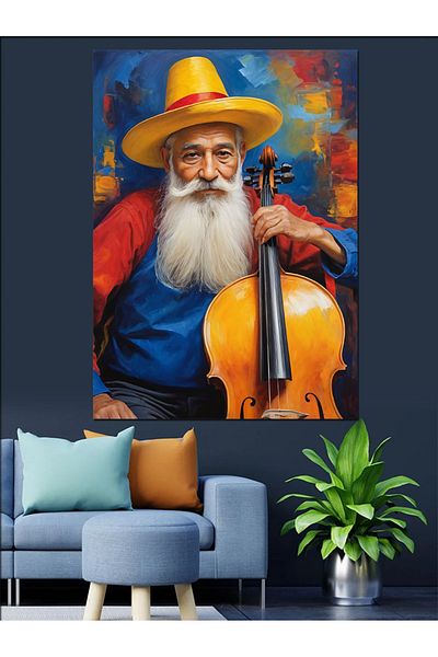 Tablomega Wise Man Playing Cello Decorative Canvas - Mdf Wooden Painting