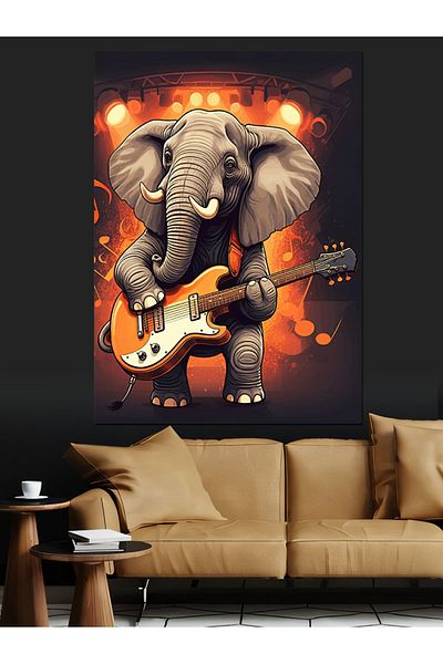 Tablomega Elefant care cântă pe chitară Pânză decorativă - Lemn MDF