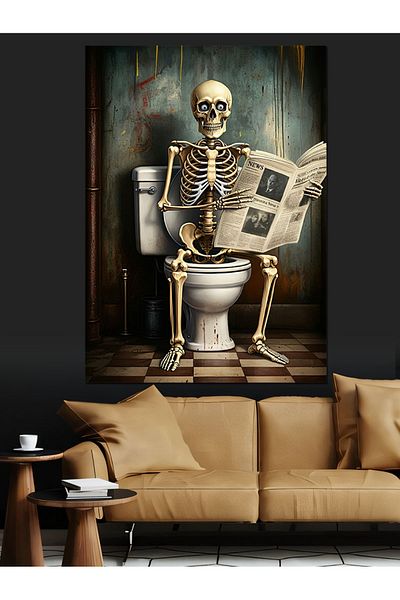 Tablomega Skeleton Reading Newspaper Decorative Canvas - Mdf Wooden Painting