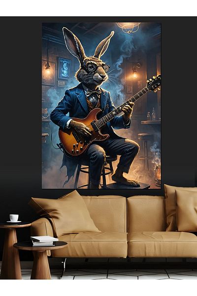 Tablomega Guitar Bunny Decorative Canvas - Mdf Wooden Painting