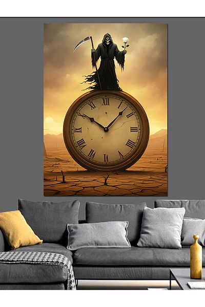 Tablomega Death Figure on the Clock Decorative Canvas - Mdf Wooden Painting