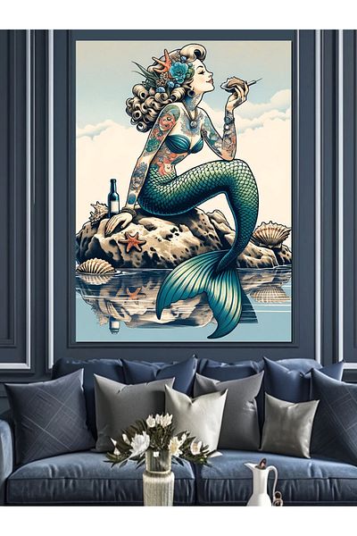 Tablomega Mermaid Statue Decorative Canvas - Mdf Wooden Painting