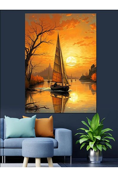 Tablomega Sailing on Sunset Decorative Canvas - Mdf Wooden Painting