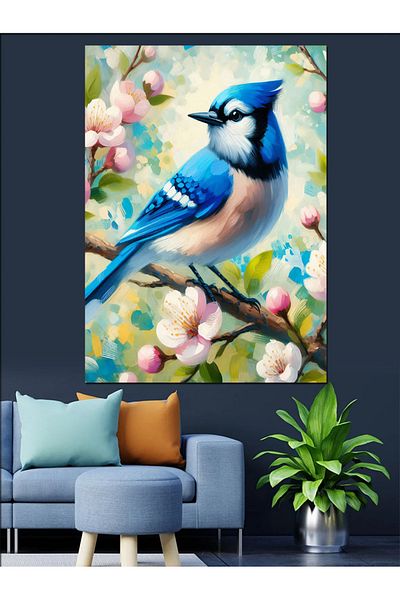 Tablomega Blue Bird on Spring Branches Decorative Canvas - Mdf Wooden Painting