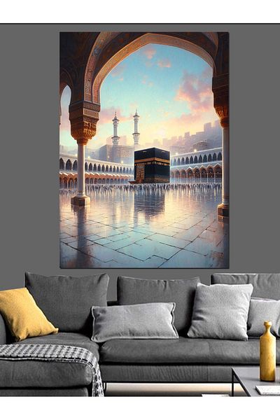 Tablomega Kaaba and Tawaf Decorative Canvas - Mdf Wooden Painting