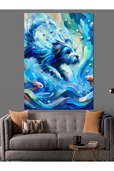 Tablomega Dog among Waves Decorative Canvas - Mdf Wooden Painting