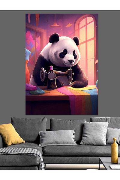 Tablomega Stitch Thorn Panda Decorative Canvas - Mdf Wooden Painting