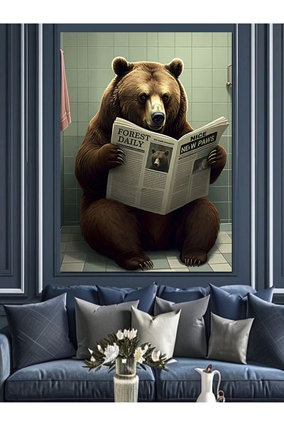 Tablomega Bear Reading Newspaper Decorative Canvas - Mdf Wooden Painting