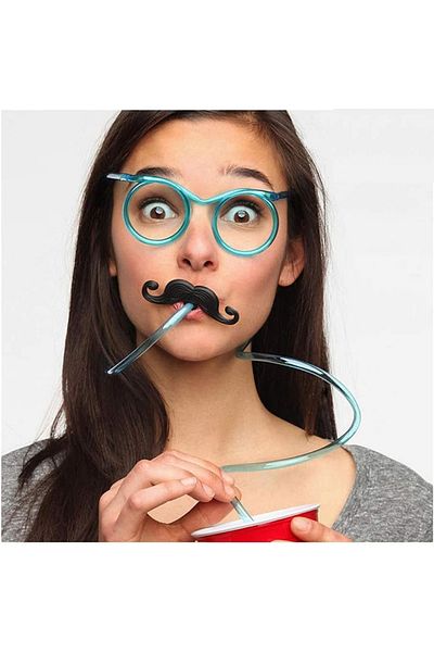 SAVA HOME COLLECTİON Party glasses with pipette - child and adult mustache pipette glasses blue color 18x14 cm