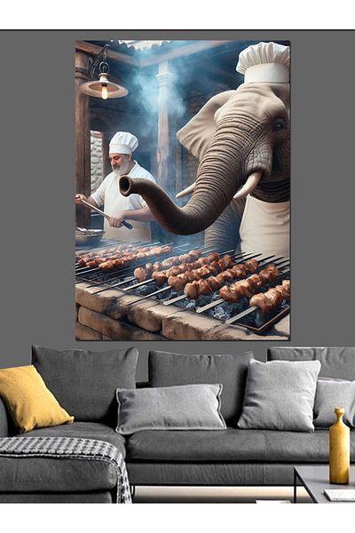 Tablomega Elephant Barbecue Master Decorative Canvas - Mdf Wooden Painting