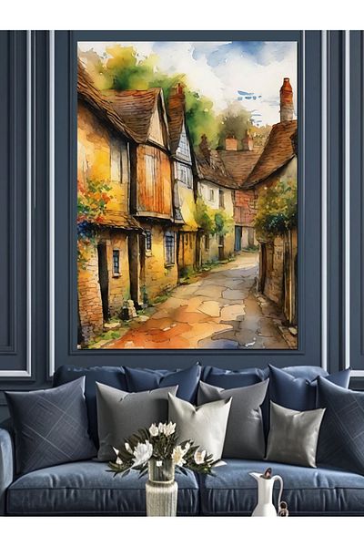 Tablomega Historical Village Streets Decorative Canvas - Mdf Wooden Painting