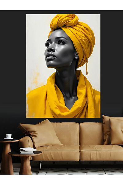 Tablomega Woman with Yellow Head Scarf Decorative Canvas - Mdf Wooden Painting