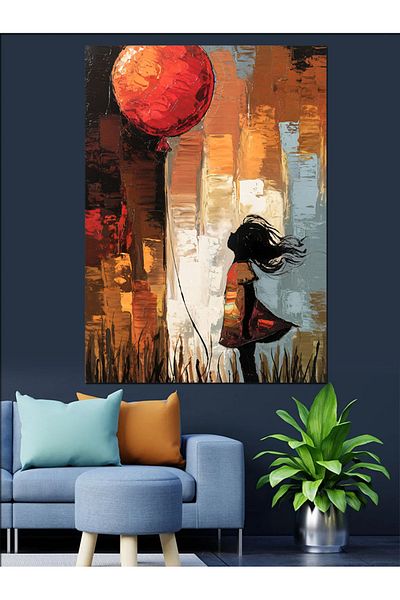 Tablomega Moon and Balloon Decorative Canvas - Mdf Wooden Painting