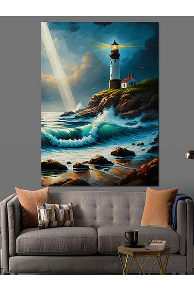 Tablomega Stormy Lighthouse Decorative Canvas - Mdf Wooden Painting