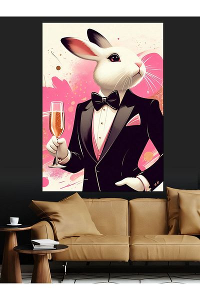 Tablomega Rabbit Wearing a Tuxedo Decorative Canvas - Mdf Wooden Painting