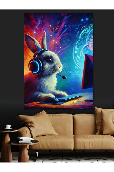 Tablomega Rabbit Playing Game Decorative Canvas - Mdf Wooden Painting