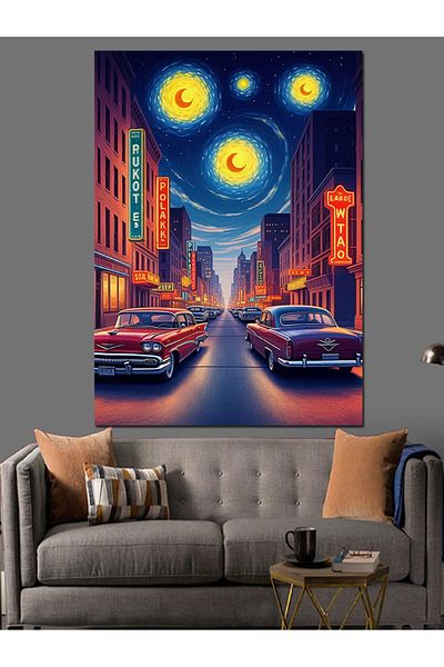 Tablomega Starry City Night Decorative Canvas - Mdf Wooden Painting