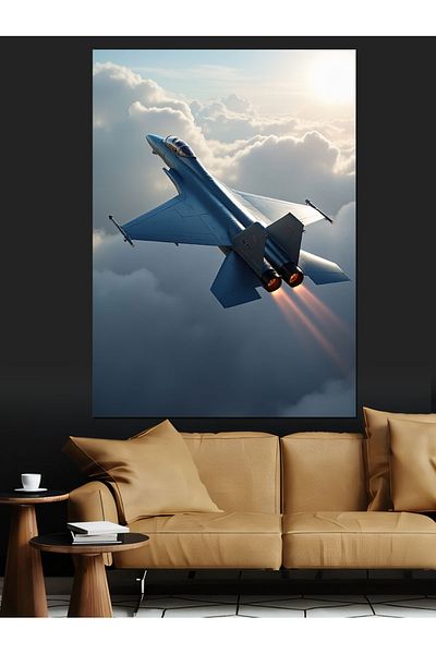 Tablomega Jet Plane in Flight Decorative Canvas - Mdf Wooden Painting