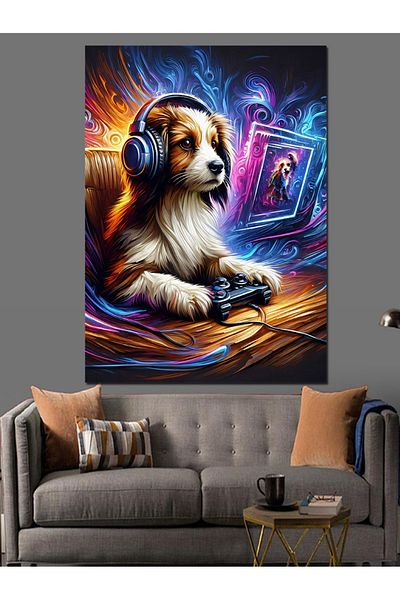 Tablomega Game Lover Dog Decorative Canvas - Mdf Wooden Table