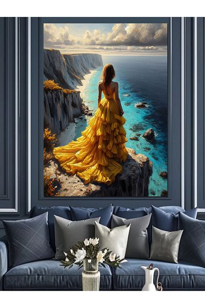 Tablomega Woman in Yellow Dress Decorative Canvas - Mdf Wooden Painting