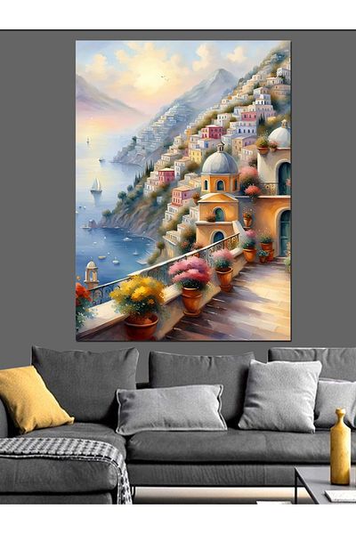 Tablomega Colorful Houses Decorative Canvas - Mdf Wooden Table