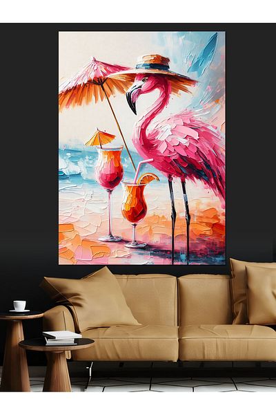 Tablomega Pânză decorativă Flamingo pe plajă - MDF Lemn