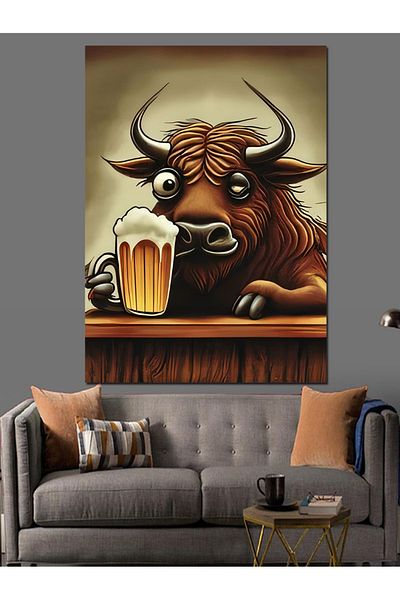 Tablomega Drinking Bull Decorative Canvas - Mdf Wooden Painting