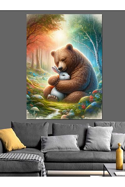 Tablomega Bear in the Forest Decorative Canvas - Mdf Wooden Painting