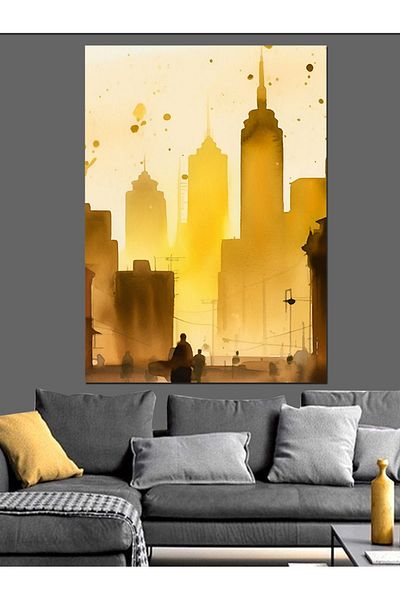 Tablomega City at Sunset Decorative Canvas - Mdf Wooden Painting