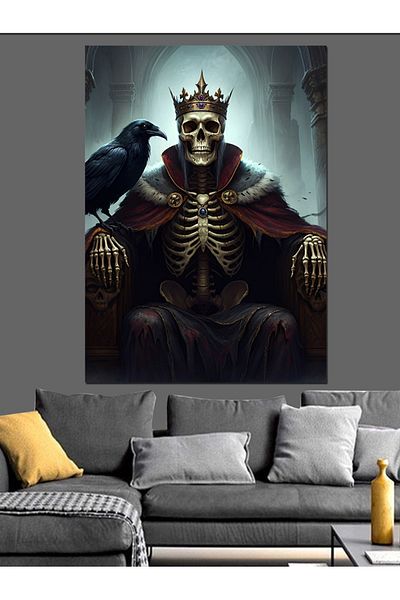 Tablomega Pânză Decorativă Skeleton King And Raven - Lemn MDF