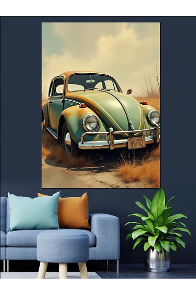 Tablomega Old Model Vosvos Decorative Canvas - Mdf Wooden Painting