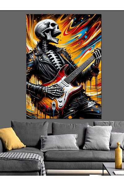 Tablomega Skeleton Playing Guitar Decorative Canvas - Mdf Wooden Painting