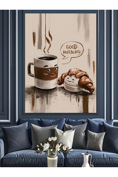 Tablomega Coffee and Croissant Decorative Canvas - Mdf Wooden Table