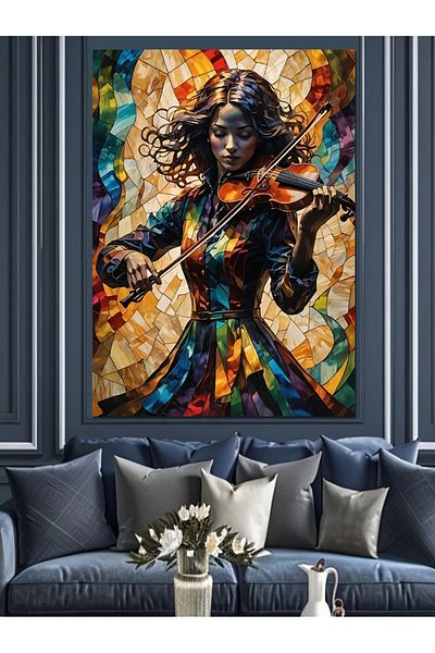 Tablomega Woman Playing the Violin Decorative Canvas - Mdf Wooden Painting