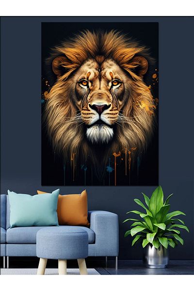 Tablomega Lion Portrait Decorative Canvas - Mdf Wooden Painting