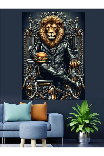 Tablomega Lion of the Throne Decorative Canvas - Mdf Wooden Table