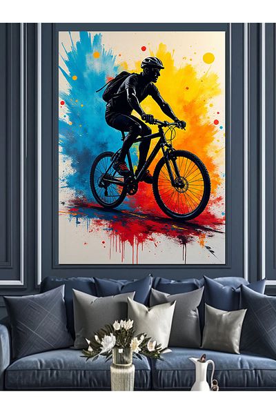 Tablomega Pânză decorativă Splash de culoare în timp ce călărești pe bicicletă - MDF Lemn