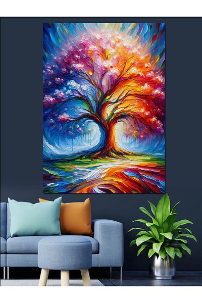 Tablomega Colorful Tree Decorative Canvas - Mdf Wooden Table