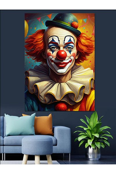 Tablomega Clown Face Decorative Canvas - Mdf Wooden Painting